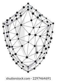 Schildkrötenpolygon mit Linien und Punkten einzeln auf weißem Hintergrund. Schwarzer Schutzschild für Cybersicherheit und Datenschutz. Low-Poly-Digital-Design, Vektorgrafik.