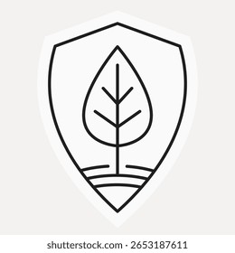 Escudo dentro de uma árvore no centro, simbolizando a proteção ambiental e preservação de espaços verdes. 