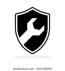 Shield with wrench. Abstract logo design. Repair service concept. Vector illustration.
