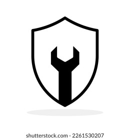 Schild mit Schlüssel. Abstraktes Logo-Design. Reparaturservice-Konzept. Vektorgrafik.