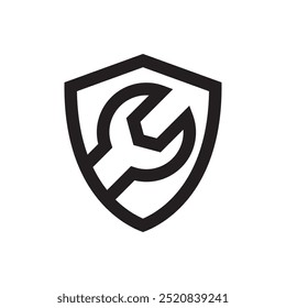 Shield and wrench logo, flat color