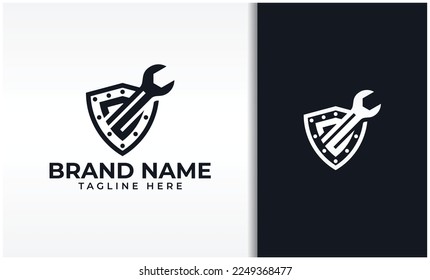 the shield and wrench logo vector