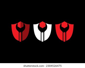 Shield wrench repair logo design, mechanic tools concept