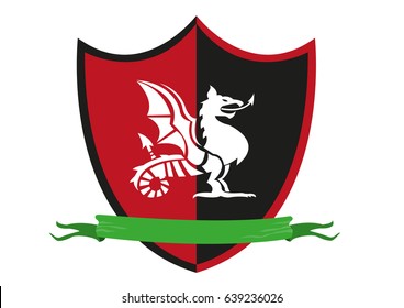 Shield with a Wyvern serpent which is a two-legged creature with a dragon's head and tail. Editable Clip Art.