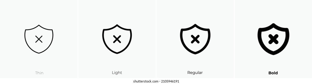 shield x icon. Thin, Light Regular And Bold style design isolated on white background