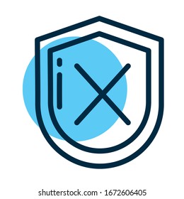 shield with x, line style icon vector illustration design