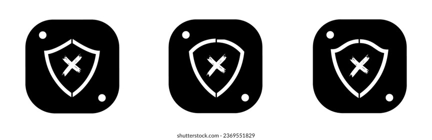 Shield with x mark icon in flat. A shield with x mark icon design. Stock vector.