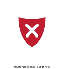 Shield With X Mark Icon,  Vector