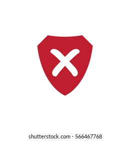 Shield with x mark icon, vector illustration