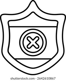 A shield with an X on it. The shield is black and white