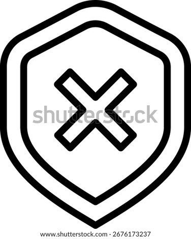 Shield with X Outline icon, Black And White Outline Icon Vector.