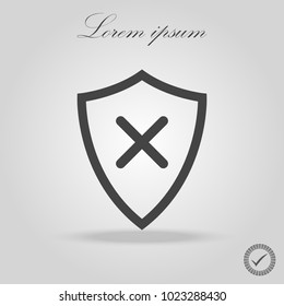 Shield with x sign. Flat style for graphic and web design, Modern simple vector sign. Internet concept. Trendy symbol for website design web button, mobile app.