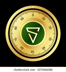 SHIELD (XSH) cryptocurrency safe lock. Eps10 vector illustration isolated on black background.