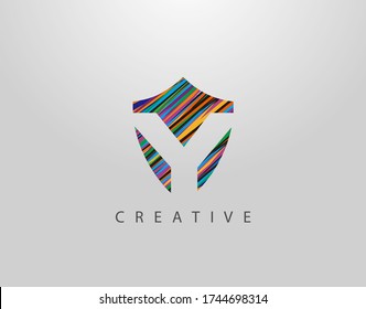 Shield Y Letter Logo. Modern Abstract Geometric Design, made of various colorful strips shapes  
