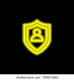 Shield yellow glowing neon ui ux icon. Glowing sign logo vector