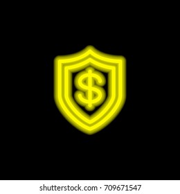 Shield yellow glowing neon ui ux icon. Glowing sign logo vector