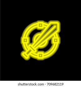 Shield yellow glowing neon ui ux icon. Glowing sign logo vector