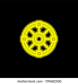 Shield yellow glowing neon ui ux icon. Glowing sign logo vector