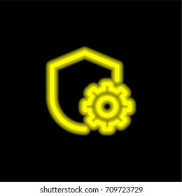 Shield yellow glowing neon ui ux icon. Glowing sign logo vector