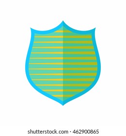 Shield with yellow stripes icon in flat style isolated on white background. War symbol