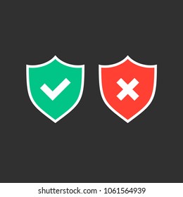 shield, yes and no, tick and cross