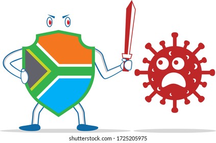 shielded with a flag in the center that wields a sword preparing to fight the virus, the flag represents a country that is trying to defeat the virus outbreak.