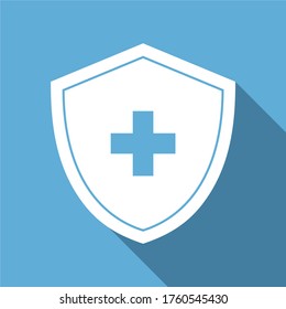 Shielded icon design, insulated flat illustration of isolated blue background, symbols of protection, insurance and security,