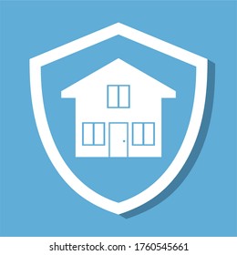 Geschützte Symbolgestaltung, isolierte flache Illustration einzeln auf blauem Hintergrund, Symbole für Schutz, Versicherung und Sicherheit,