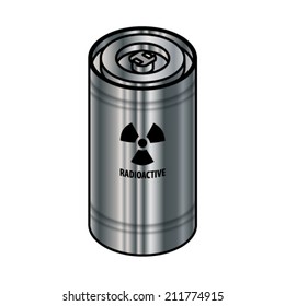 A shielded radioactive fissile material canister.