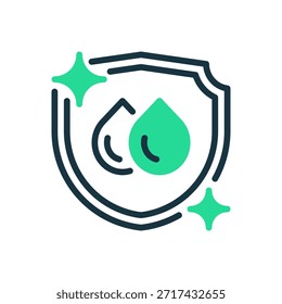 Icono de línea de caída de agua blindada, símbolo de contorno para protección, seguridad, pureza, calidad y seguridad. Icono de signo de Vector.