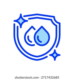Shielded Water Drop Line Icon, Outline Symbol for Protection, Safety, Purity, Quality, and Security. Vector Sign Icon.