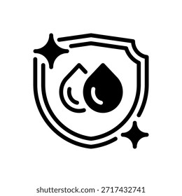 Shielded Water Drop Line Icon, Outline Symbol for Protection, Safety, Purity, Quality, and Security. Vector Sign Icon.