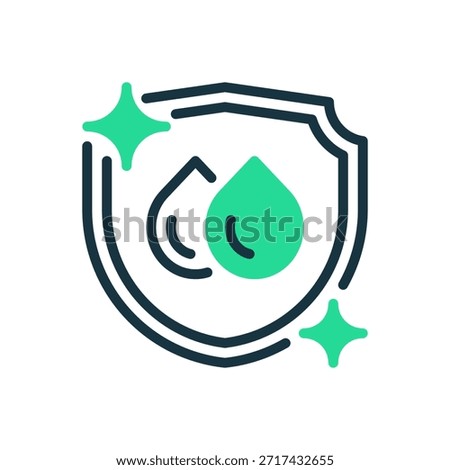 Shielded Water Drop Line Icon, Outline Symbol for Protection, Safety, Purity, Quality, and Security. Vector Sign Icon.