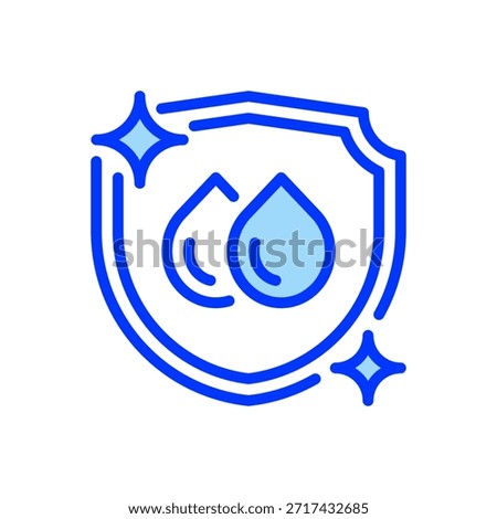 Shielded Water Drop Line Icon, Outline Symbol for Protection, Safety, Purity, Quality, and Security. Vector Sign Icon.