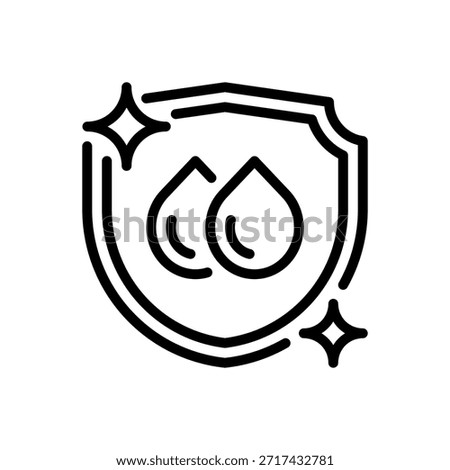 Shielded Water Drop Line Icon, Outline Symbol for Protection, Safety, Purity, Quality, and Security. Vector Sign Icon.