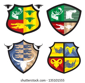 Shields with animal heads, 2, vector