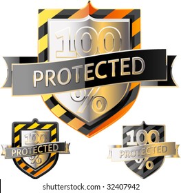 shields in black and yellow stripes with ribbon