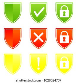 Shields with check marks over white background