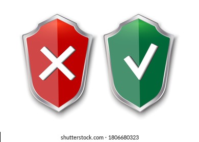 Shields cross tick. The badges are good and bad. Insurance signs. Protection sign. Positive and negative sign.