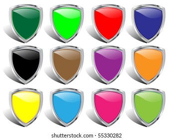 Shields in different colors on blank background-vector
