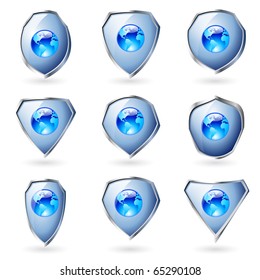 Shields. Earth web button isolated on a background