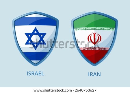 Shields with flags of Israel and Iran. Vector clipart.