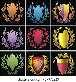 Shields and garlands.