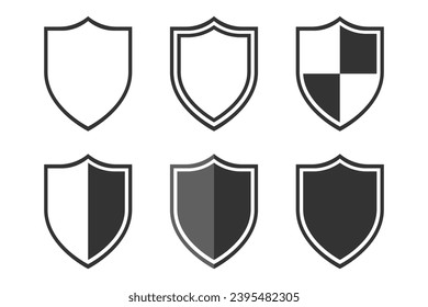 Shields graphic icon set. Shields collection isolated signs on white background. Protection symbols. Vector illustration