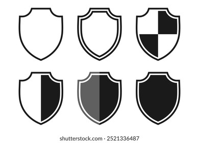 Shields graphic icon set. Shields collection isolated signs on white background. Protection symbols. Vector illustration