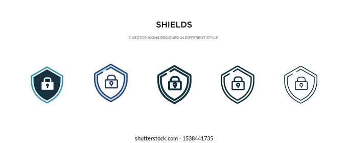 shields icon in different style vector illustration. two colored and black shields vector icons designed in filled, outline, line and stroke style can be used for web, mobile, ui