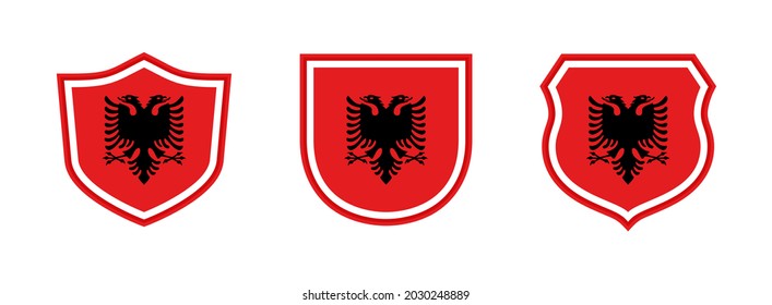 shields icon set with albania flag isolated on white background. vector illustration
