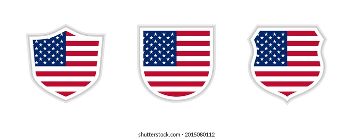 icono de escudos con bandera estadounidense aislada en fondo blanco. ilustración vectorial