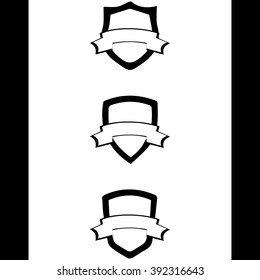 Shields icon set. Different shield shapes and stylish ribbon collection. Heraldic royal design. Vector illustration.
