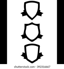 Shields icon set. Different shield shapes and stylish ribbon collection. Heraldic royal design. Vector illustration.